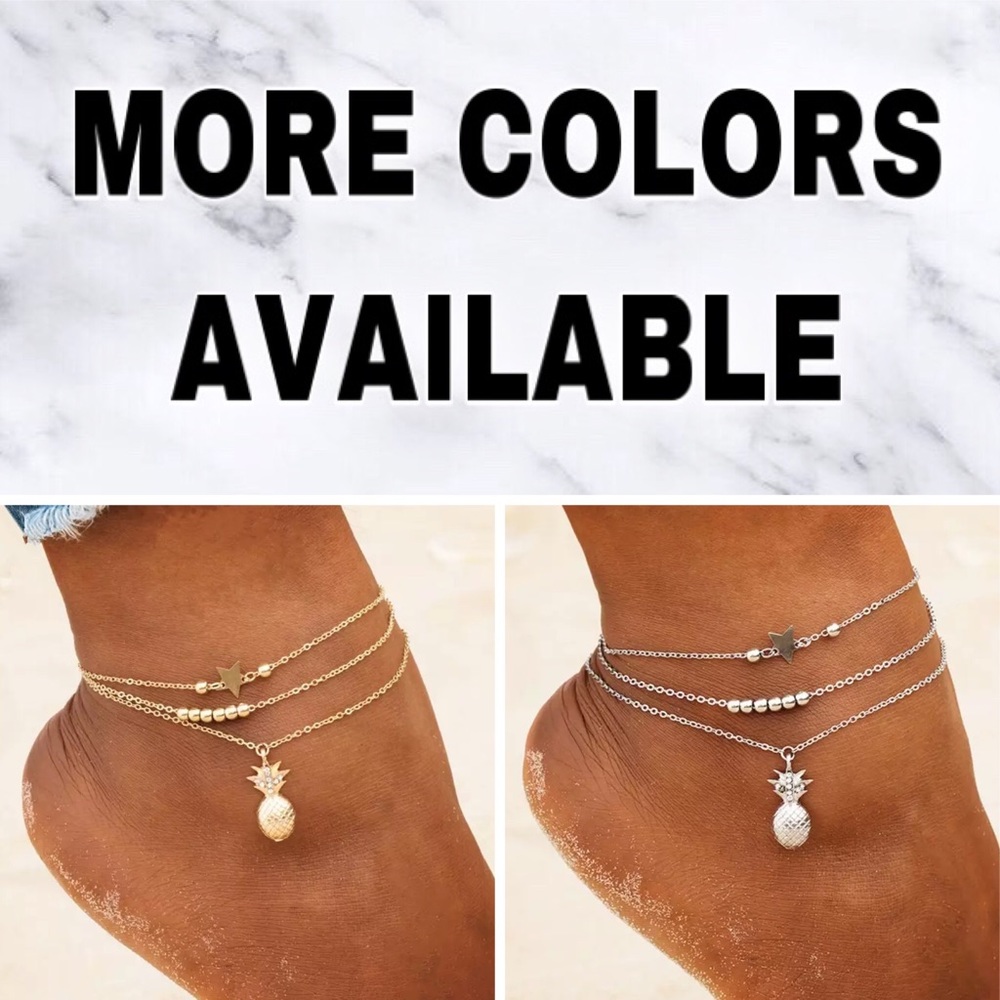 ⚜️[𝟯/$𝟮𝟴]⚜️3 Layered Pineapple Star Anklet NEW - Picture 8 of 10